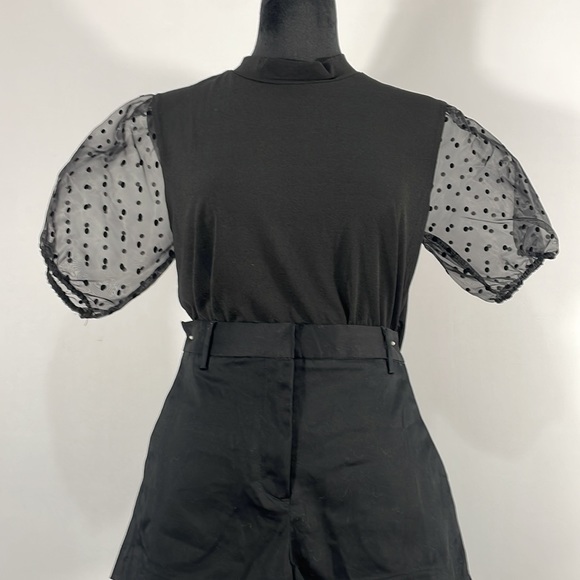 Black embellished Sheer polka dot short sleeves Top, Size Small - Picture 7 of 8